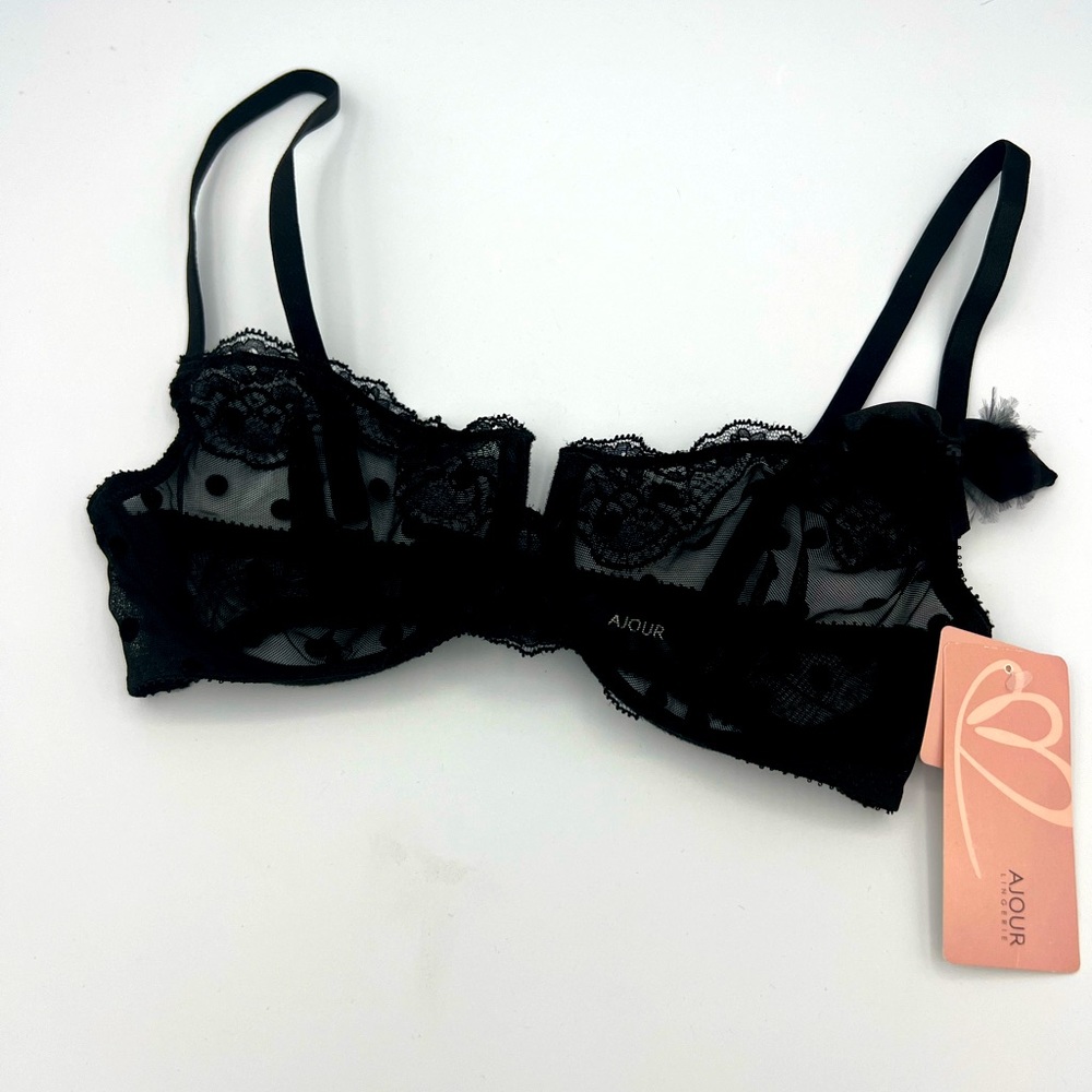 Ajour Black Lace And Polkadot Luxury bra. Size 32C ￼